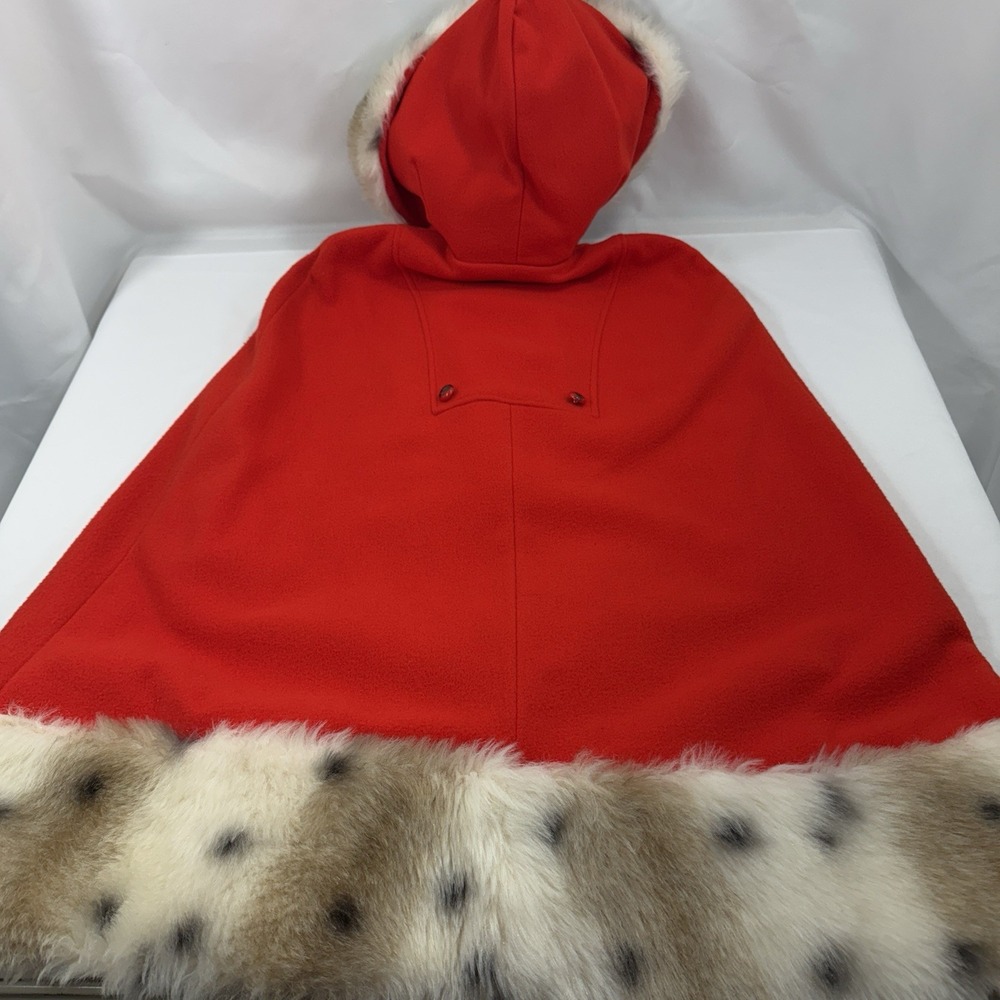 Vintage Red Leopard Faux Fur Womens Cloak Vest Gilet Cape One Size - Picture 6 of 11